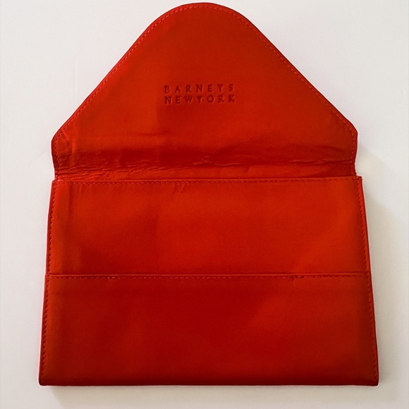 Barneys New York Orange Envelope Leather Fold Over Wallet - Picture 2 of 6